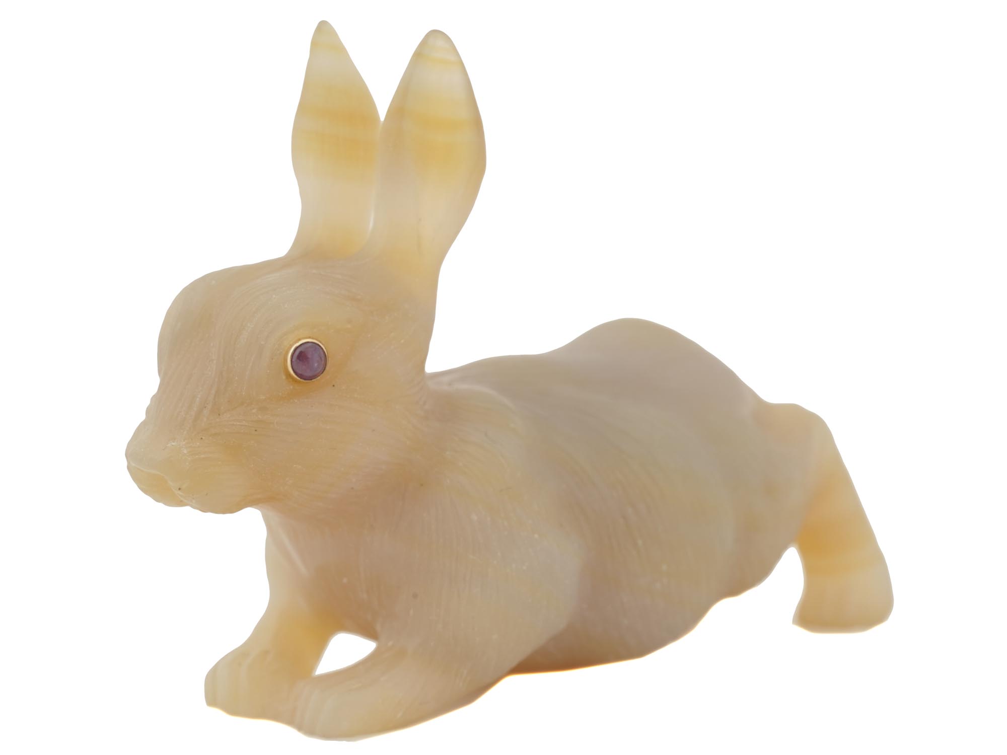 RUSSIAN CARVED AGATE RUBY STONE EYES RABBIT PIC-0